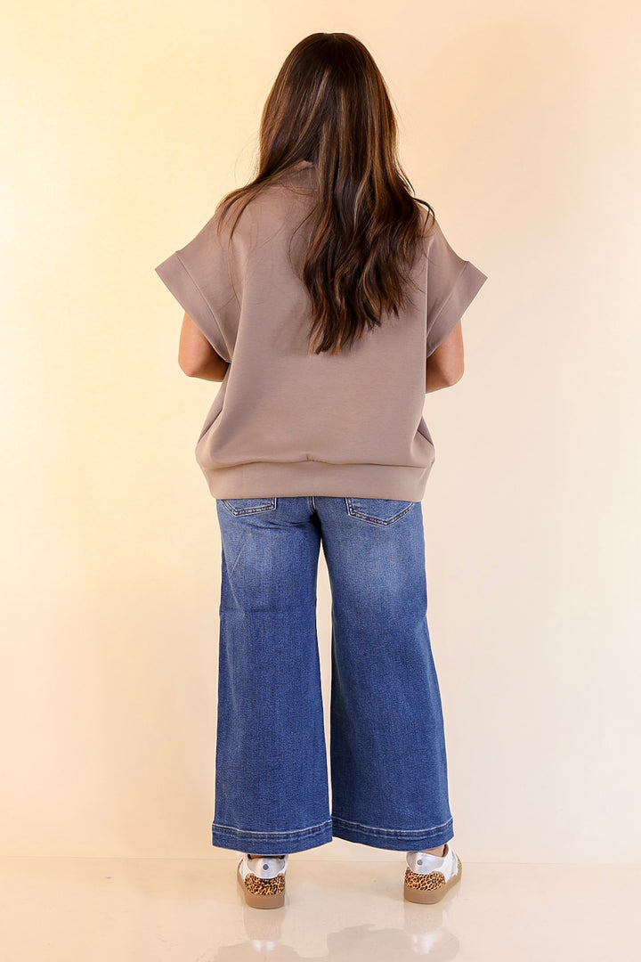 Top Priority Half Zip Collared Scuba Top in Light Taupe