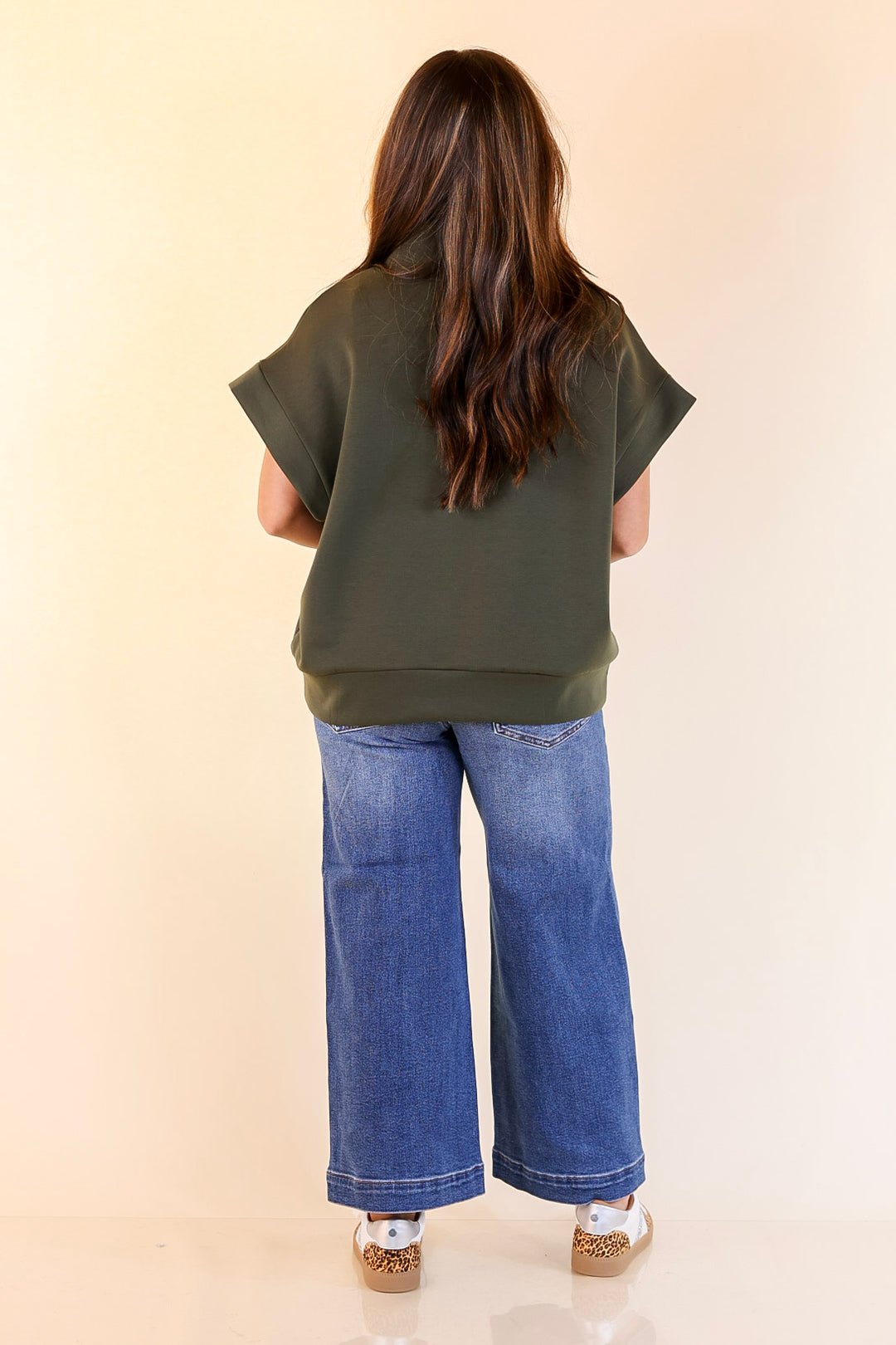 Top Priority Half Zip Collared Scuba Top in Olive Green