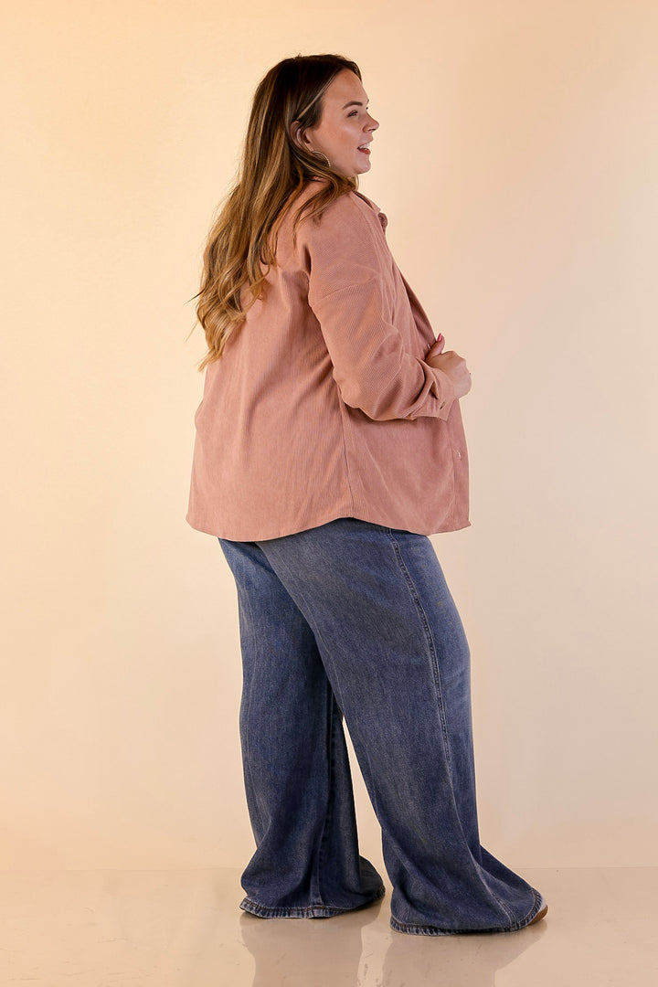Captivating Cuteness Corduroy Button Up Shacket in Mauve Pink