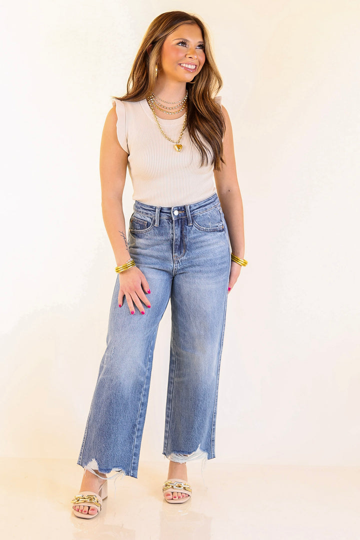 Flirty Frill Scoop Neck Top with Ruffle Sleeves in Ivory