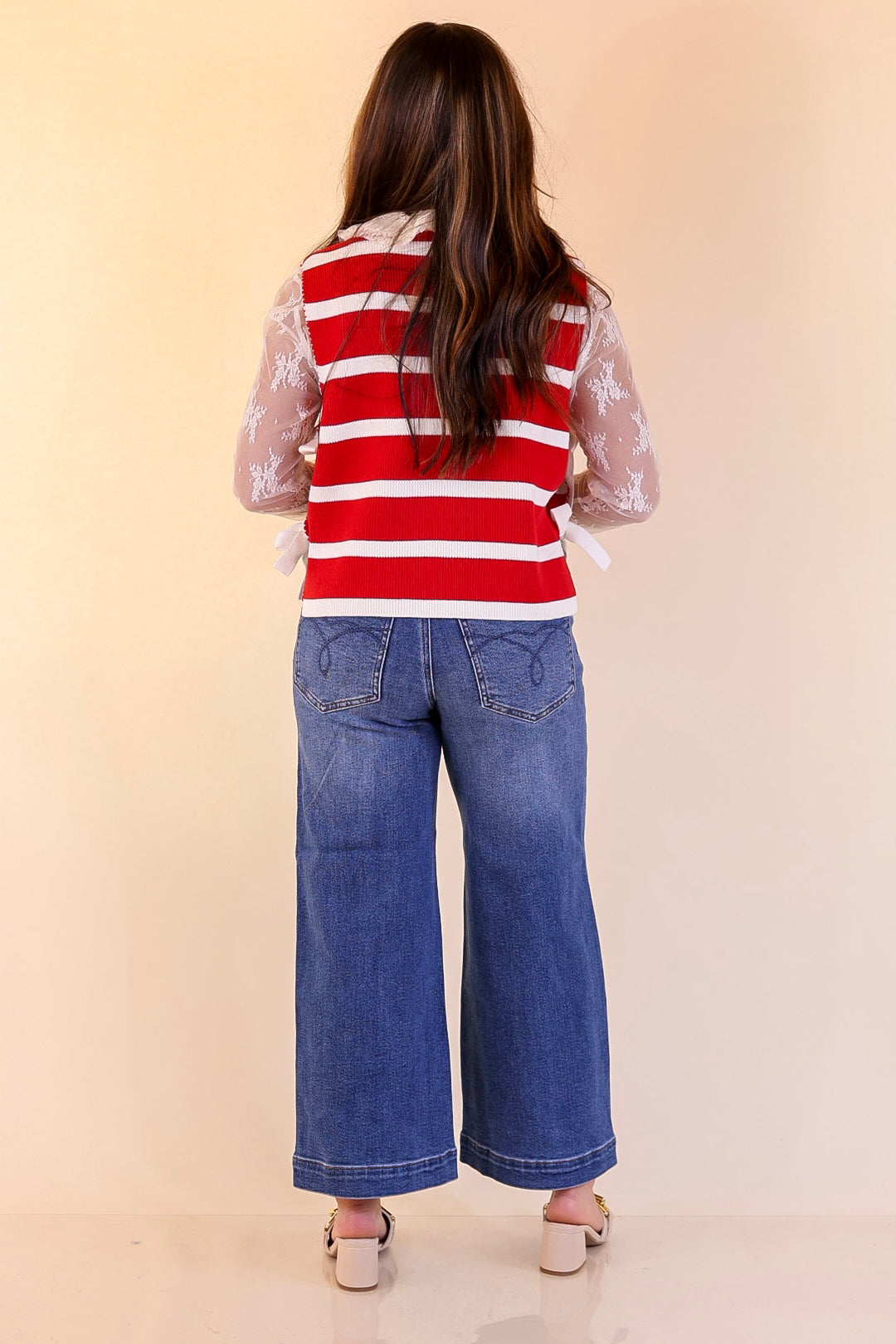 Tied Up in Style Knit Sweater with Side Ties in Red with Off White Stripes