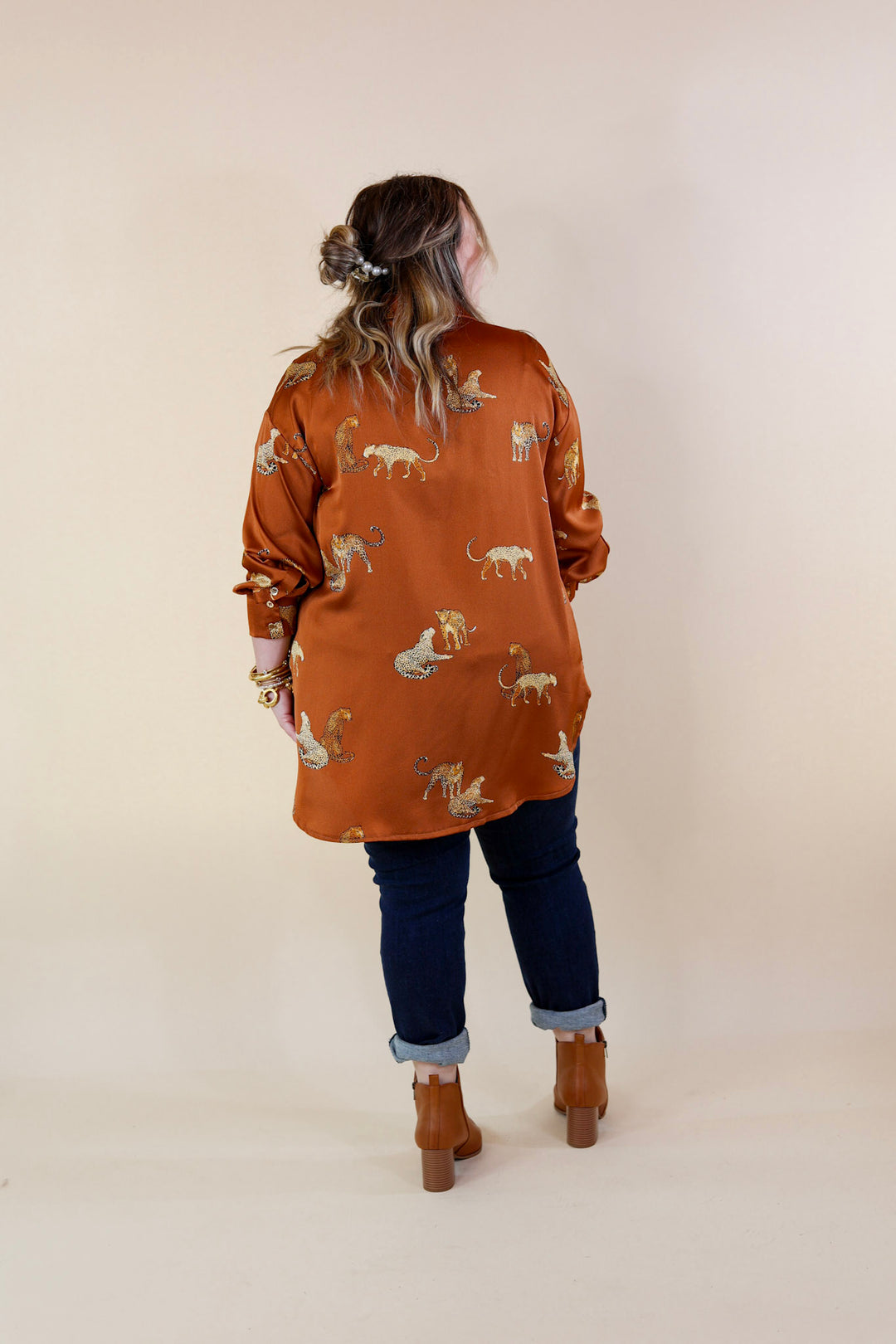 Tell Me Something Good Cheetah Print Long Sleeve Button Up Top in Camel Brown - Giddy Up Glamour Boutique