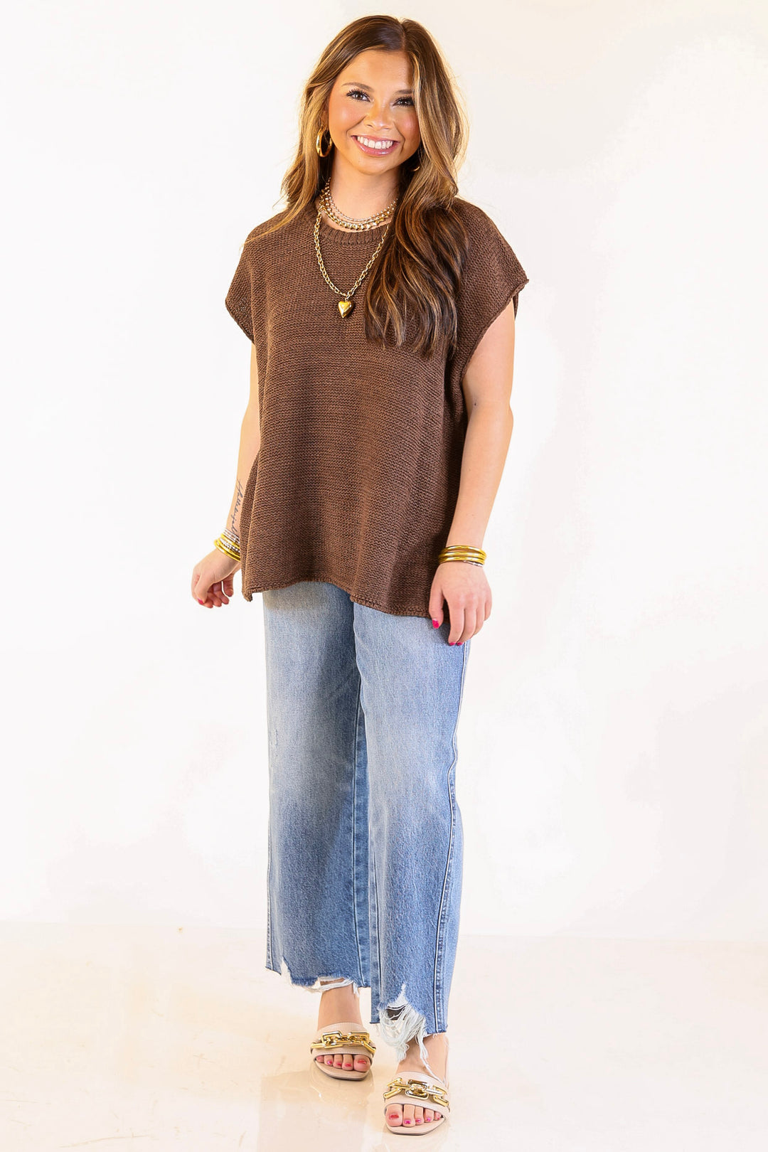 Forever Favorite Oversized Crew Neck Sweater Vest in Brown