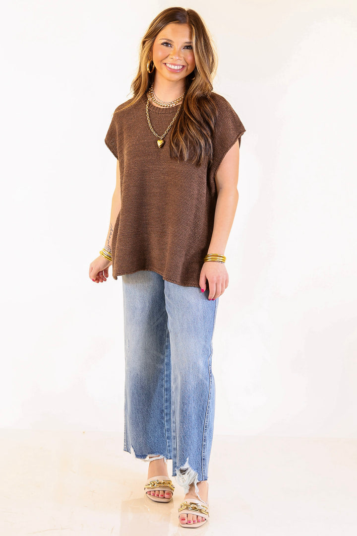 Forever Favorite Oversized Crew Neck Sweater Vest in Brown