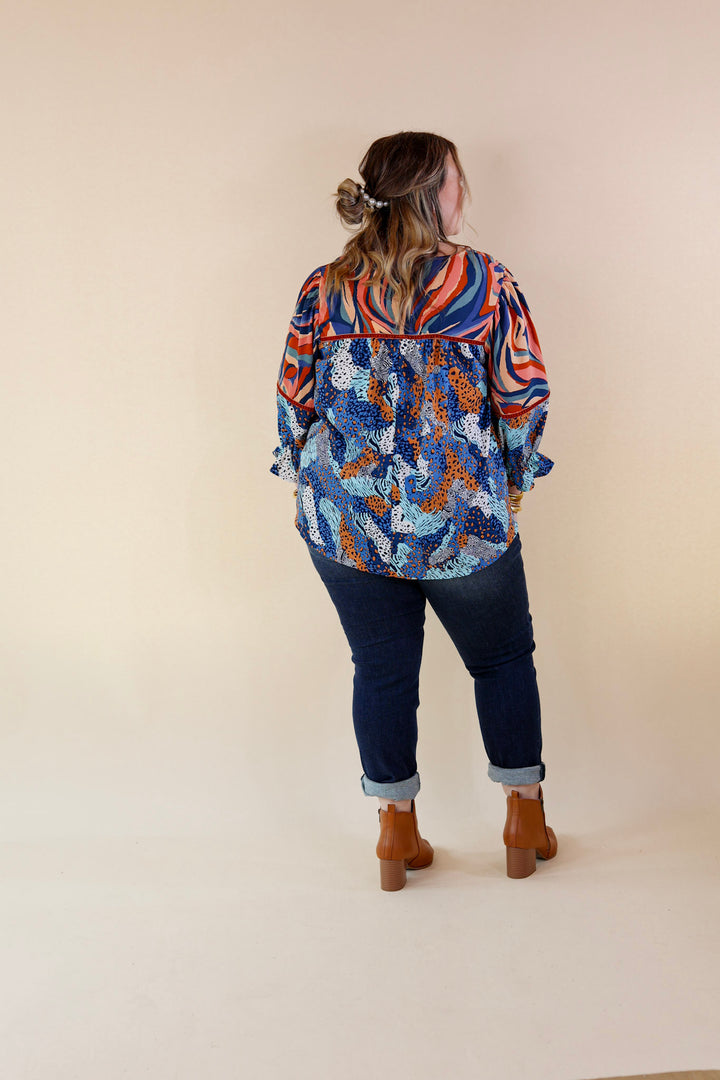 Unapologetically Unique Cheetah and Paintbrush Pattern Top In Blue Mix - Giddy Up Glamour Boutique