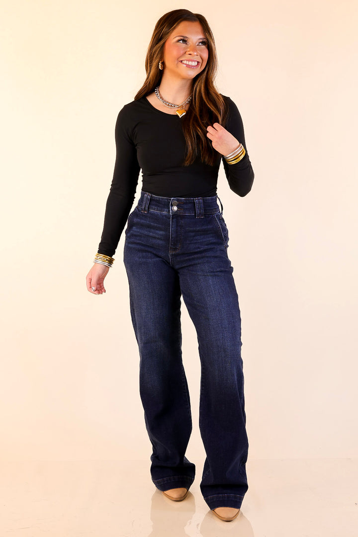 Judy Blue | Set the Standard Double Button Fly Wide Leg Trouser Jean in Dark Wash