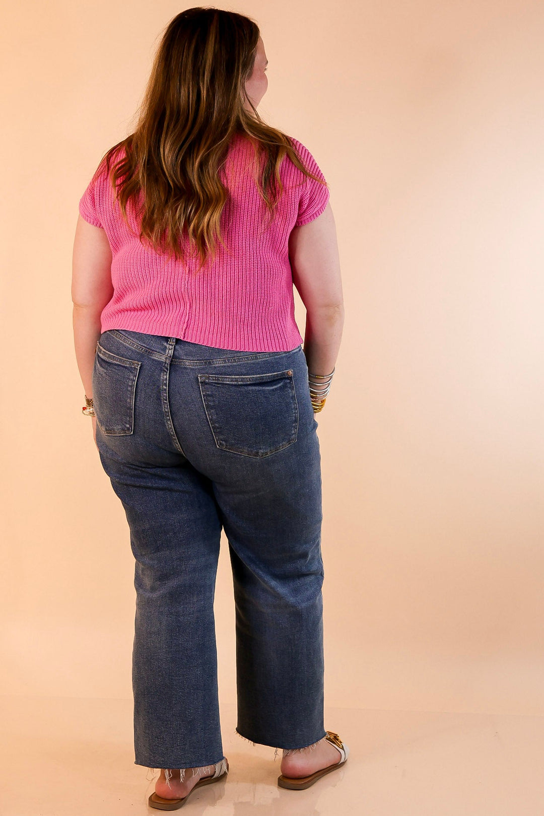 Repeat Worthy Cap Sleeve Cropped Sweater with Front Pocket in Candy Pink