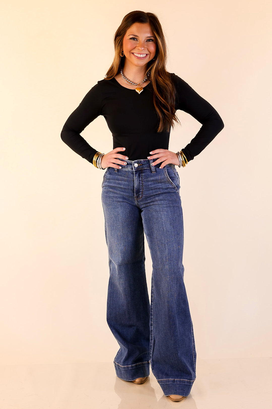 Judy Blue | Tailored Moves Retro Wide Leg Trouser Jean in Dark Wash