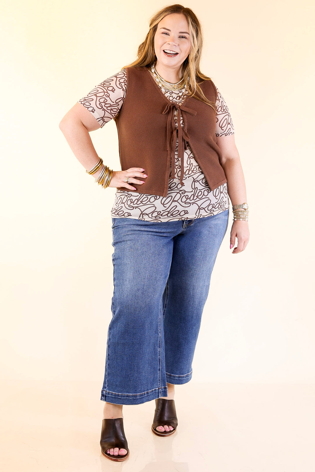 Main Attraction Bow Tie Front Sweater Vest in Chocolate Brown