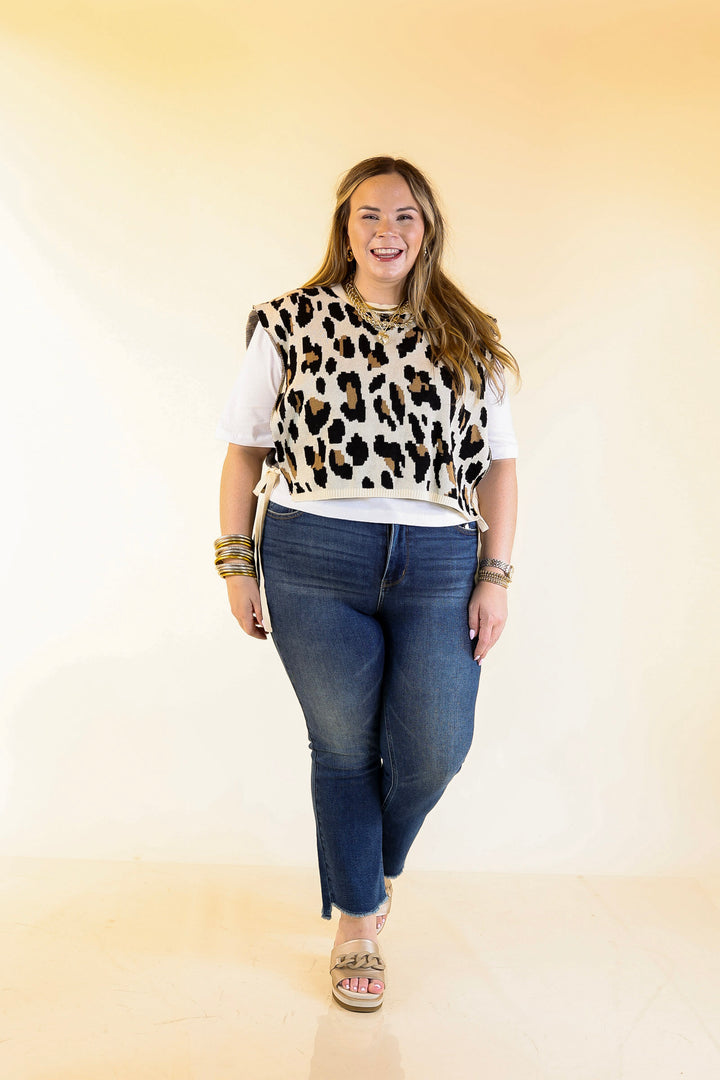 Untamed Energy Leopard Knit Sweater Vest Top in Ivory