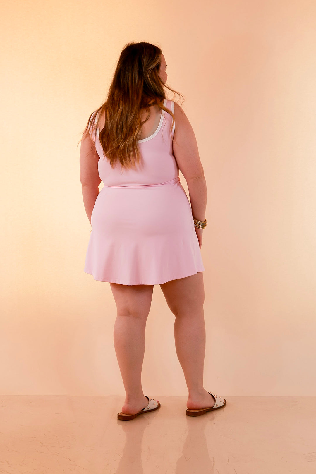 Simply Southern | Country Club Cutie Scalloped Trim Athletic Dress with Shorts Lining in Pink