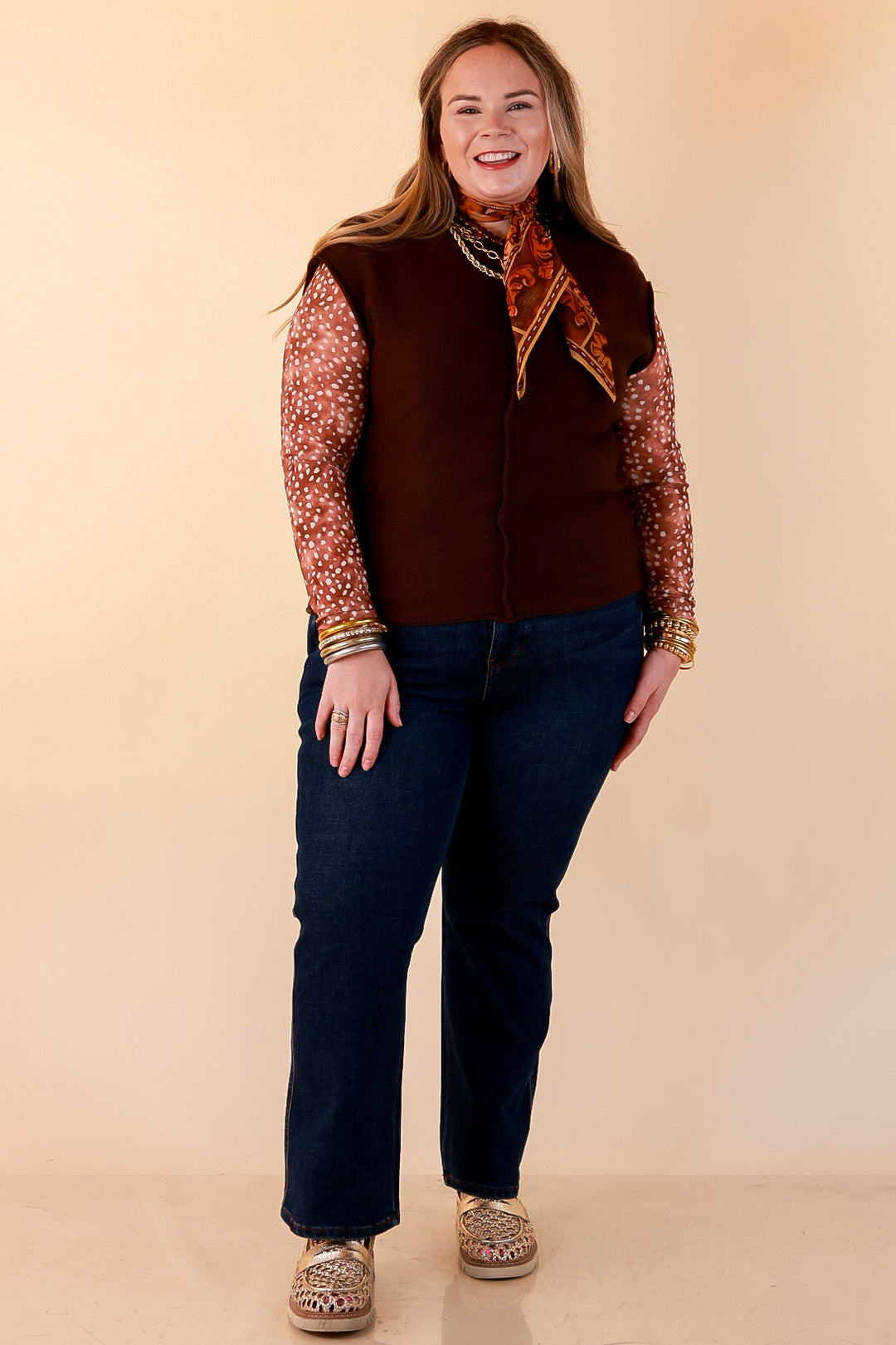 Always a Favorite Crew Neck Front Seam Sweater Knit Top in Chocolate Brown