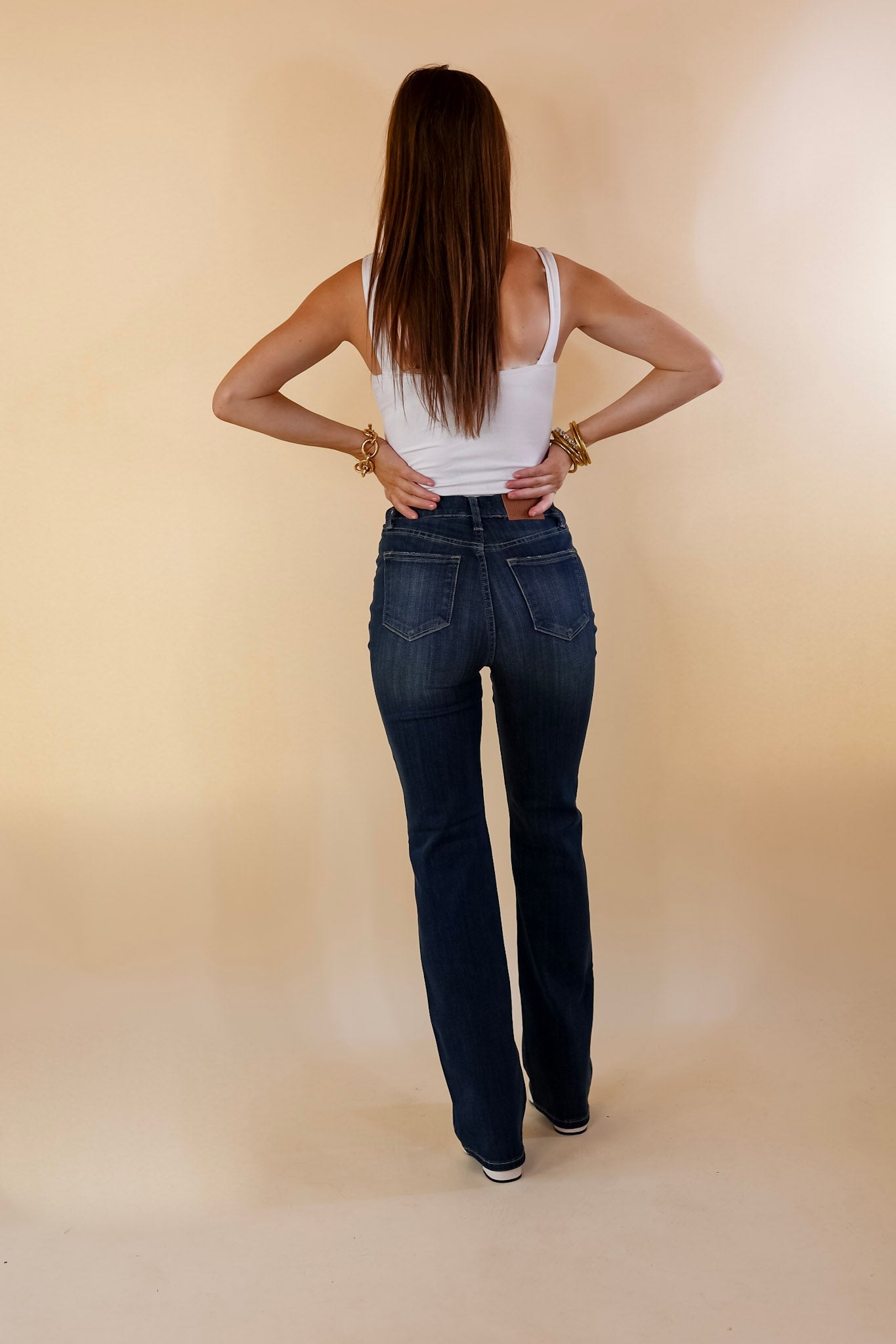 Judy Blue | Song On Repeat Elastic Pull On Bootcut Jeans in Dark Wash - Giddy Up Glamour Boutique