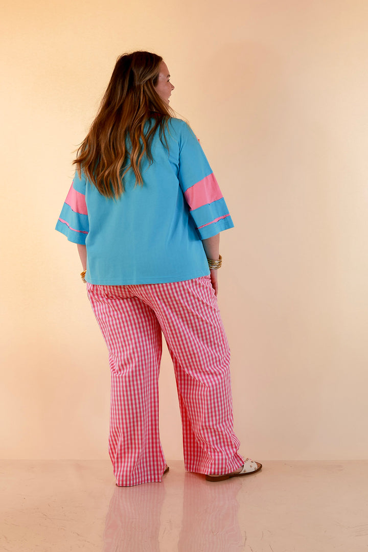 Lulu Mac | Casual Agenda Gingham Print Boxer Pants with Elastic Waistband in Pink