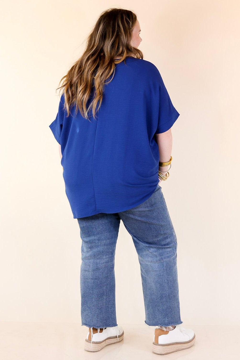 Classically Chic Short Sleeve V Neck Top in Navy