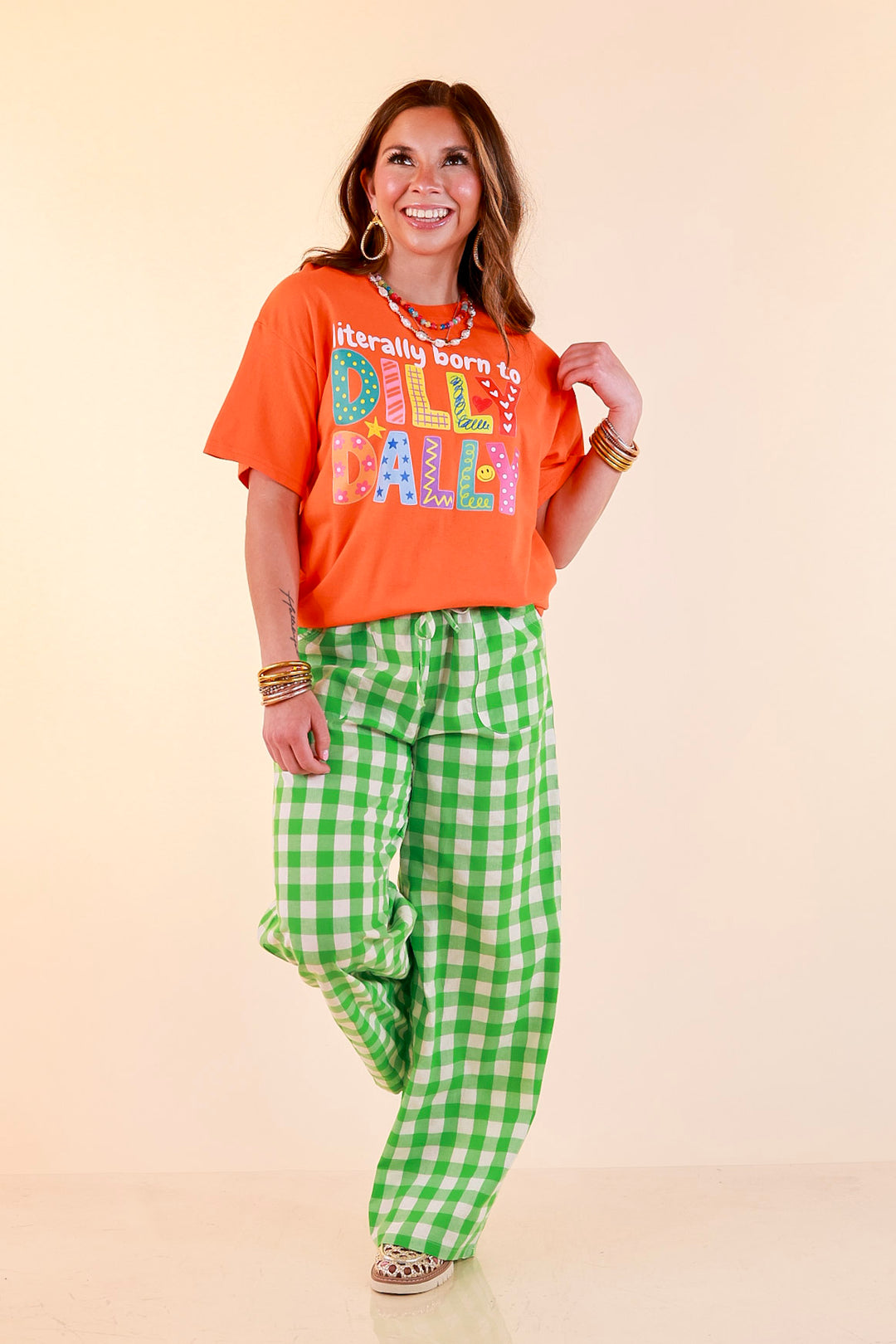 Professionally Distracted Doodle "Literally Born to Dilly Dally" Short  Sleeve Graphic Tee in Orange