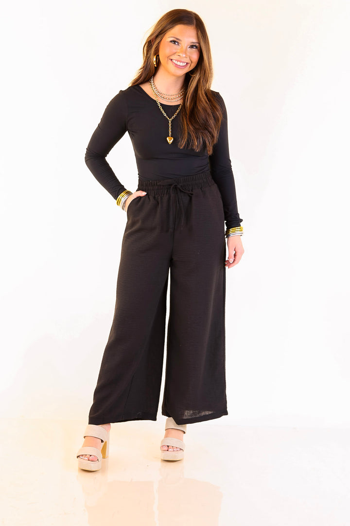 On Repeat Cropped Drawstring Woven Pants in Black