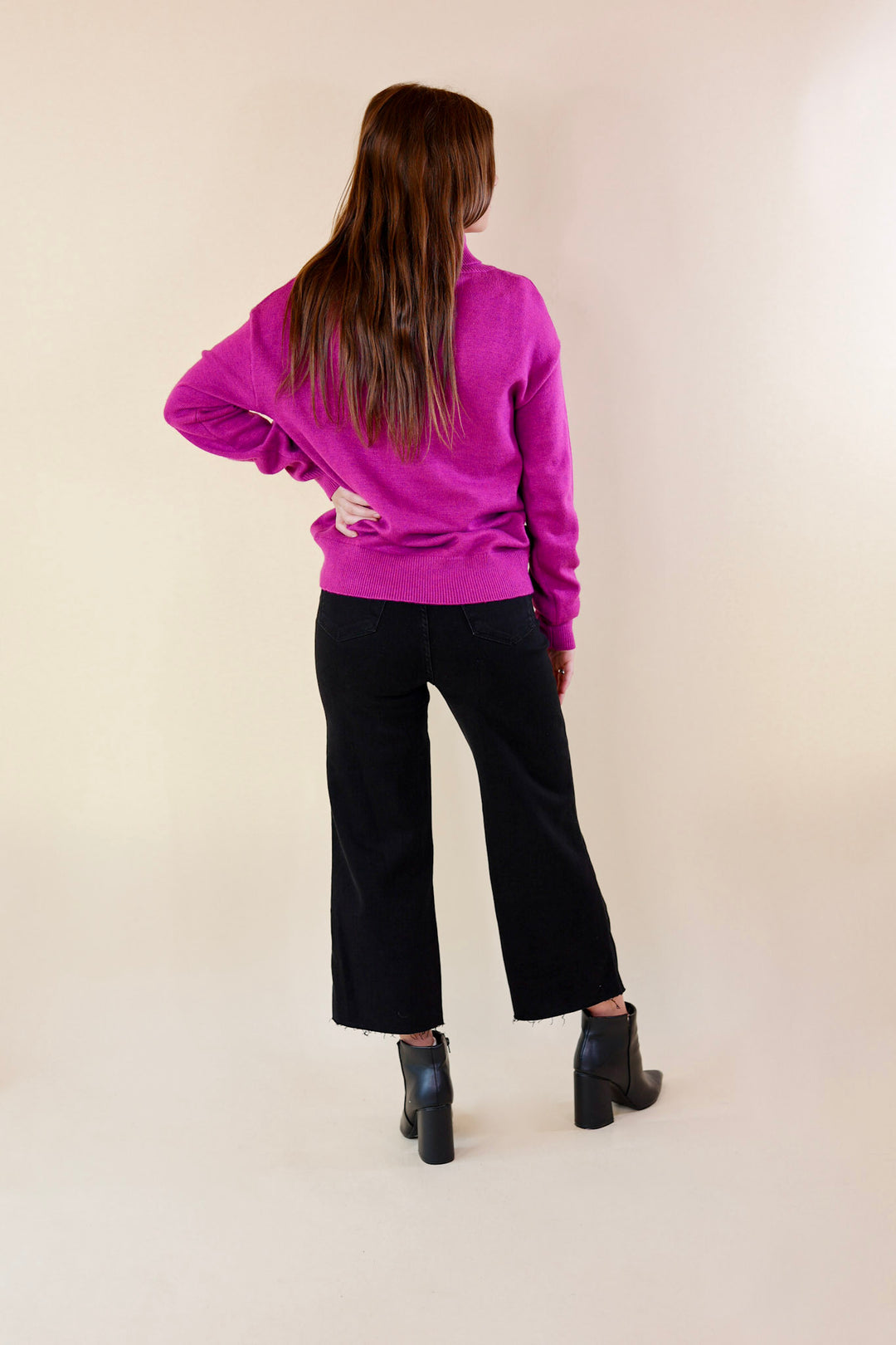 Chilly Days Ahead Turtle Neck Sweater with Long Sleeves in Magenta - Giddy Up Glamour Boutique