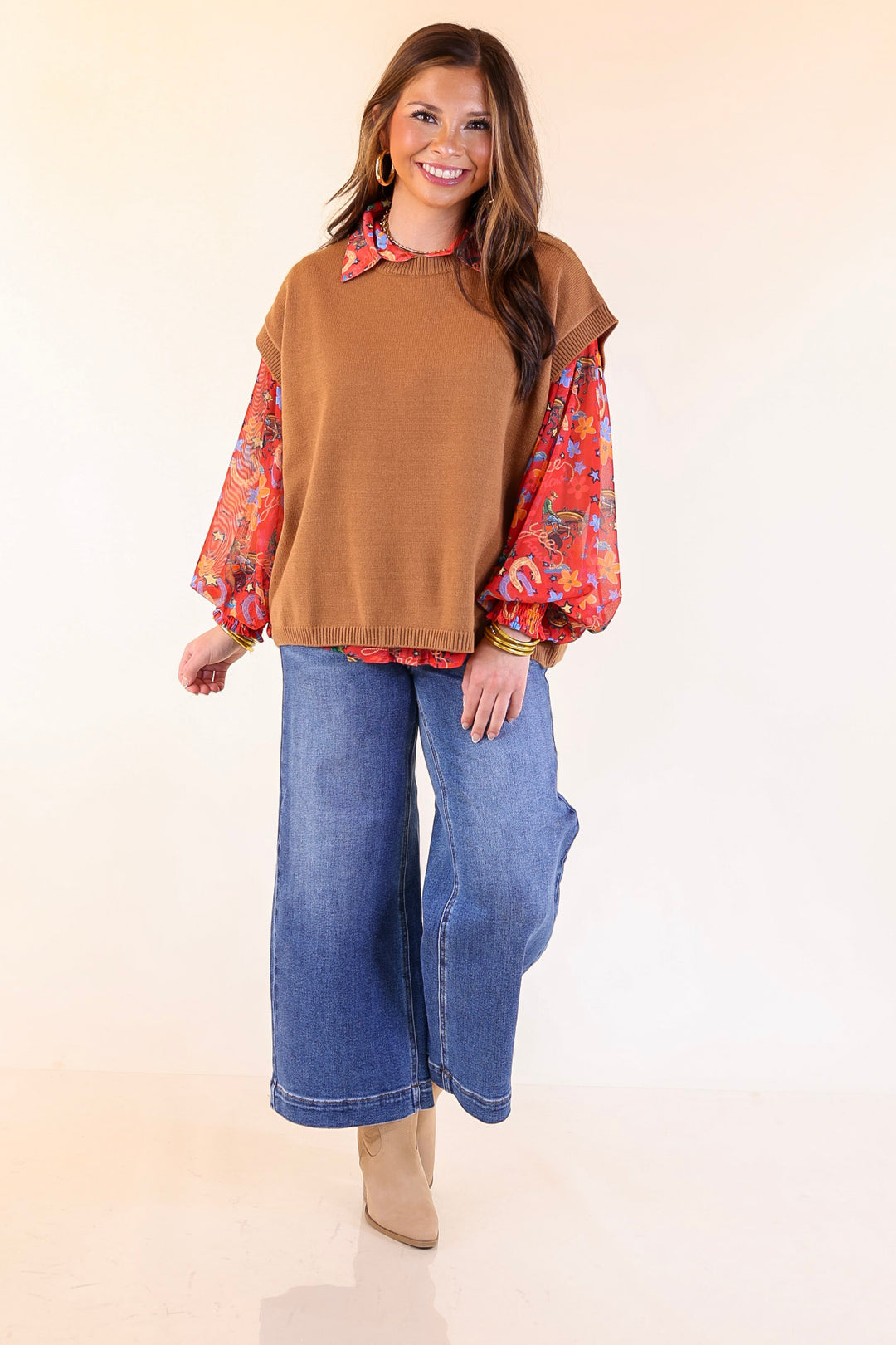 Effortlessly Yours Short Sleeve Crew Neck Sweater in Camel Brown