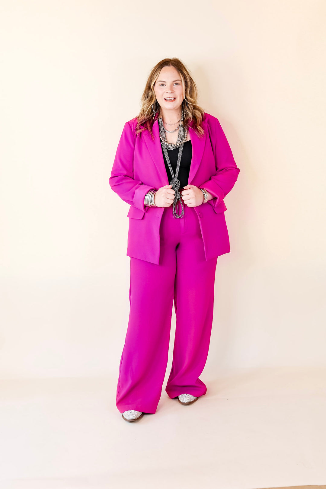 Modern Marvel Button Up Blazer in Magenta Pink - Giddy Up Glamour Boutique