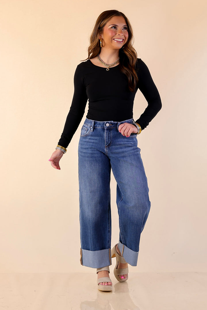 Risen | On Solid Ground Straight Leg Cuffed Jeans in Medium Wash