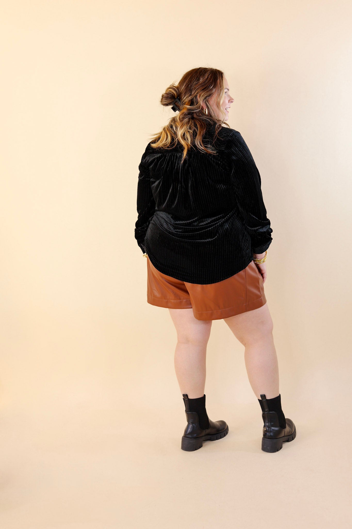 Making a Statement Faux Leather Shorts in Brown - Giddy Up Glamour Boutique