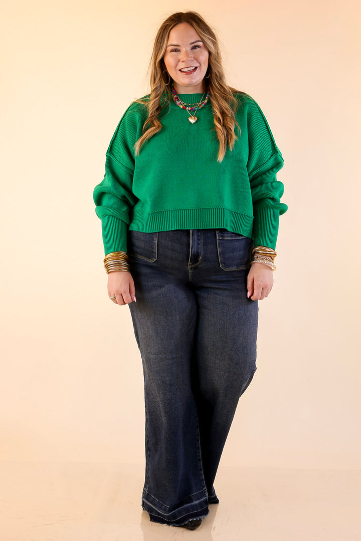 Fireside Fit Cropped Long Sleeve Mock Neck Sweater in Kelly Green