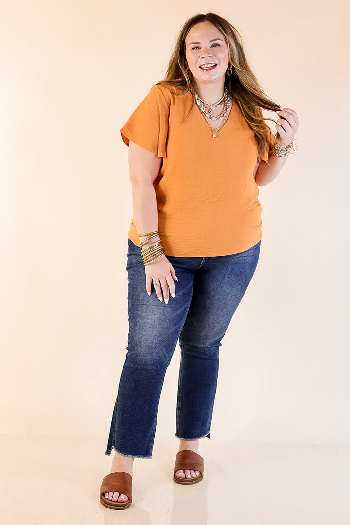 Best Intentions V Neck Short Sleeve Top in Apricot Orange