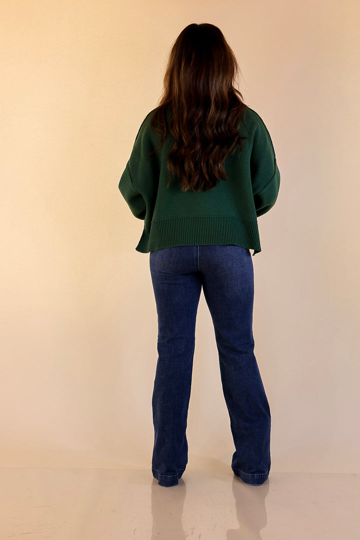 Fireside Fit Cropped Long Sleeve Mock Neck Sweater in Forest Green