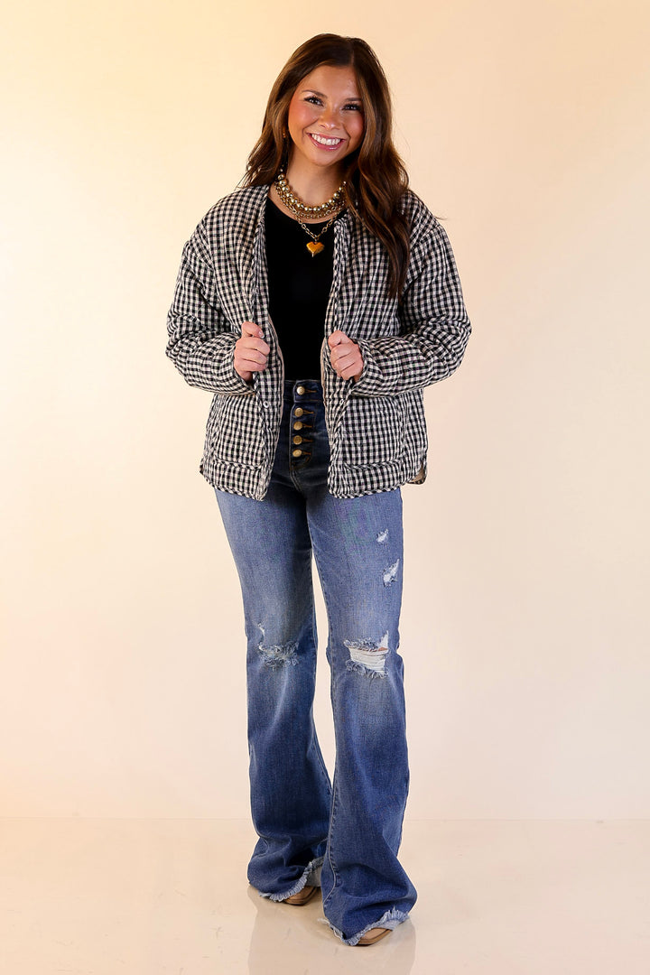 Check it Twice Quilted Gingham Plaid Jacket in Ivory and Black