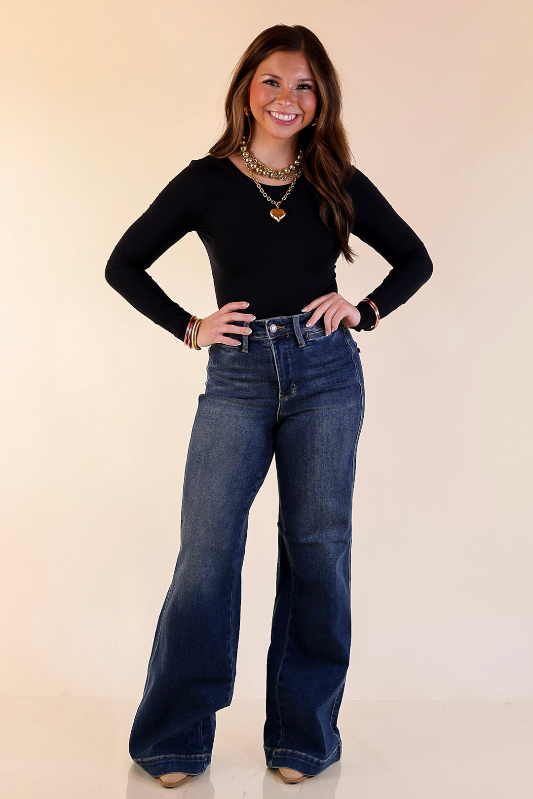 Judy Blue | Perfectly Poised Tummy Control Retro Wide Leg Trouser Jean in Dark Wash