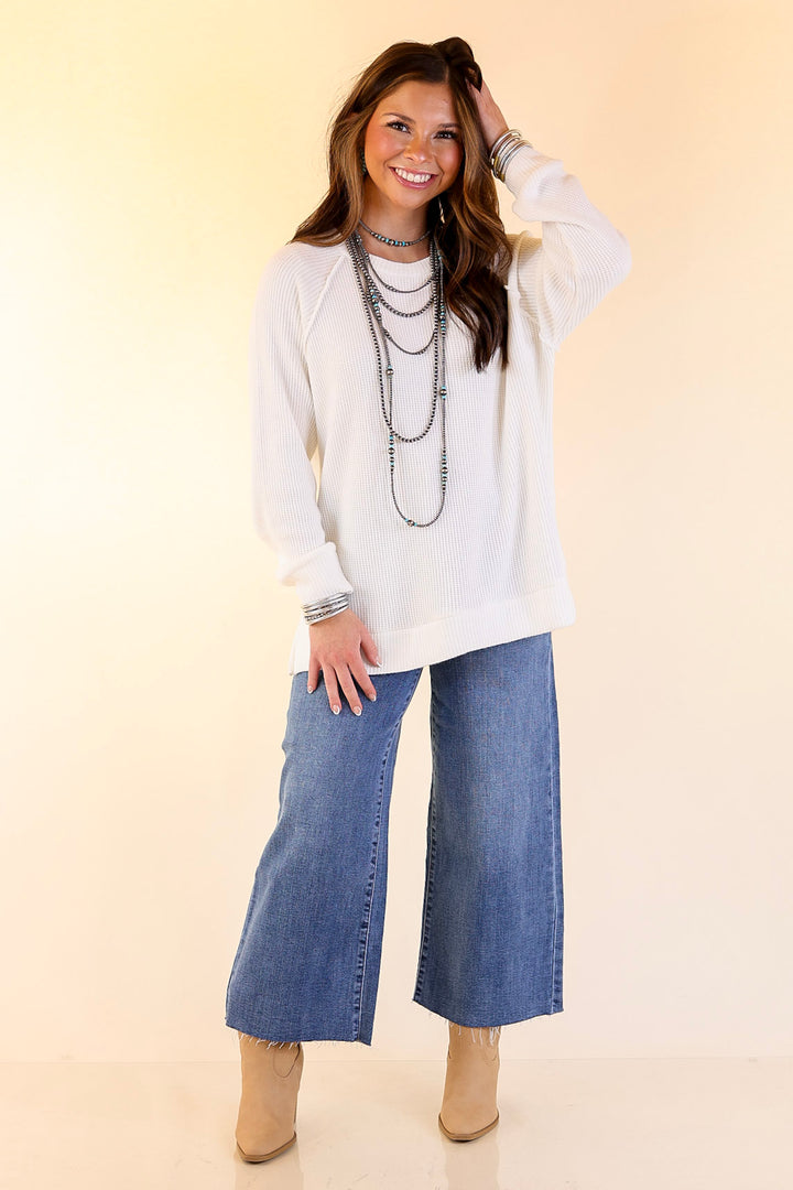 Essentially Chic Waffle Knit Long Sleeve Scoop Neck Top in Ivory