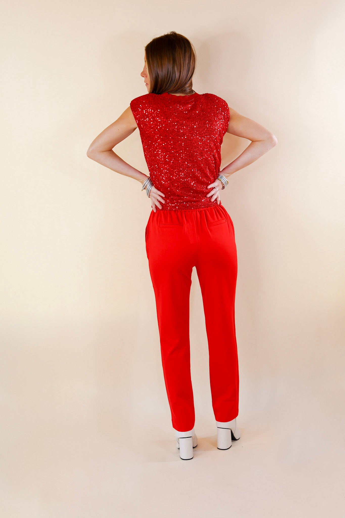 Merry Me Trouser Pants in Scarlet Red - Giddy Up Glamour Boutique