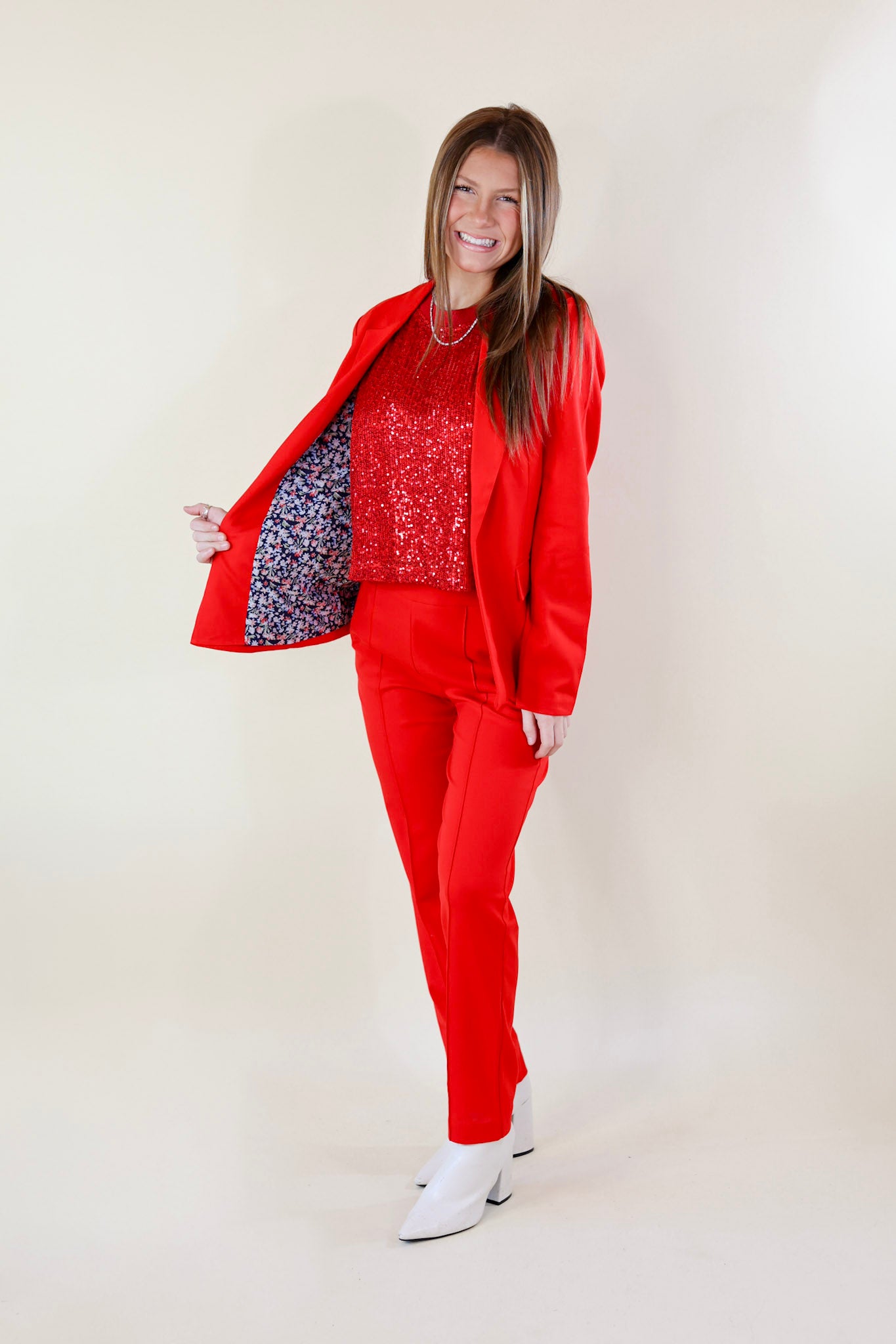 Merry Me Blazer in Scarlet Red - Giddy Up Glamour Boutique