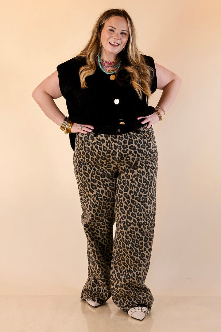 Plus | Risen | Naturally Bold Straight Wide Leg Jean in Cheetah Print