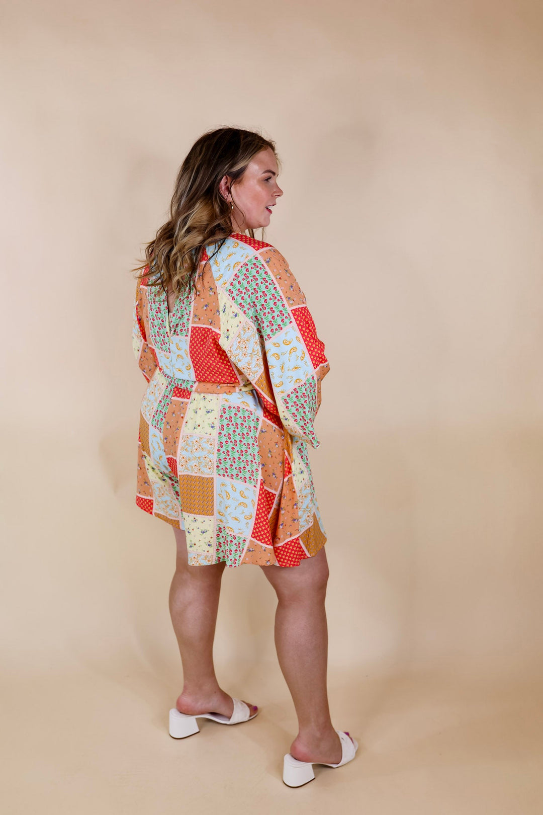 Pushing Limits Floral Patch Print Romper with 3/4 Sleeves - Giddy Up Glamour Boutique