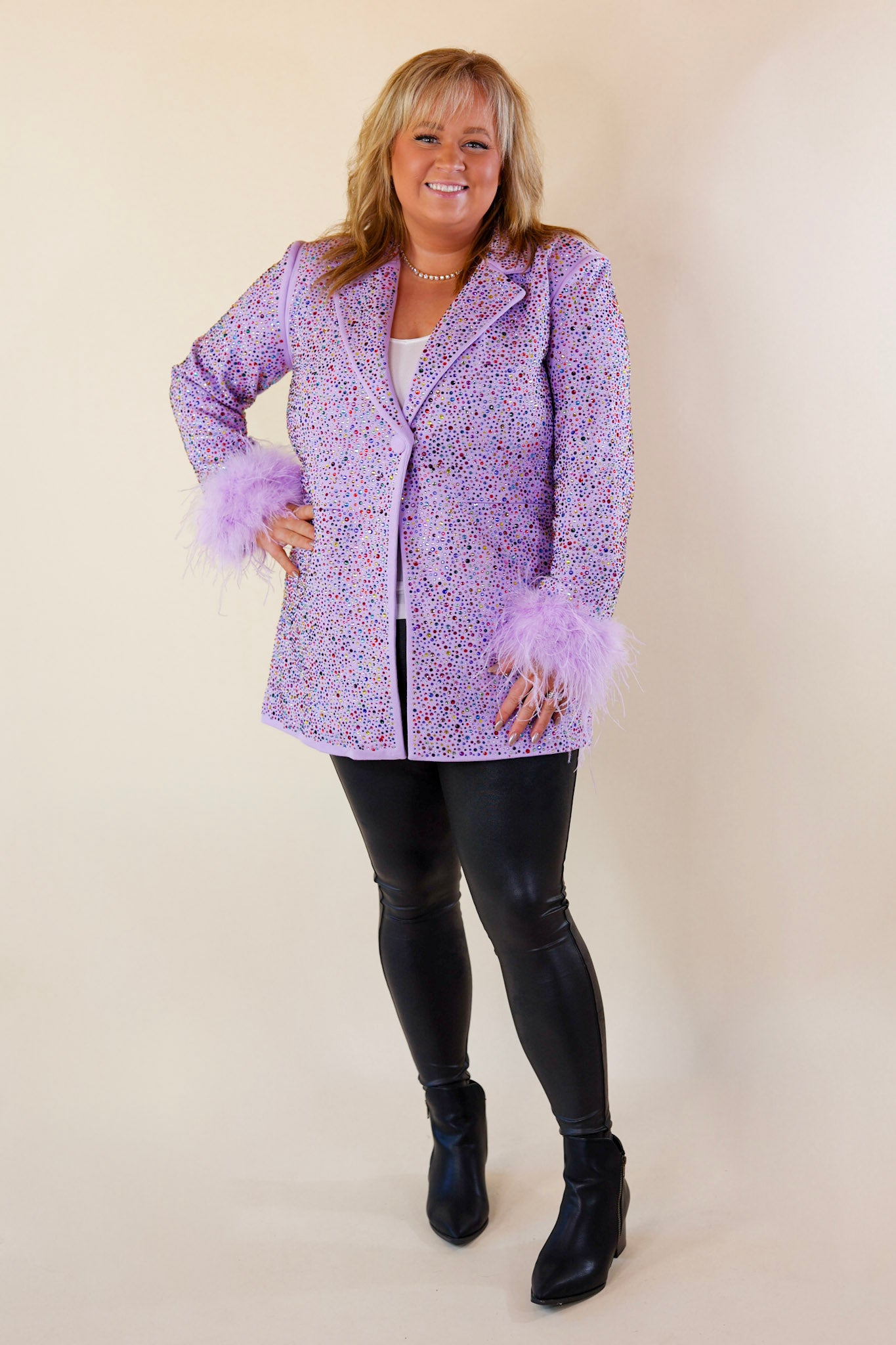 Queen Of Sparkles | Crystal Studded Blazer in Lavender Purple - Giddy Up Glamour Boutique