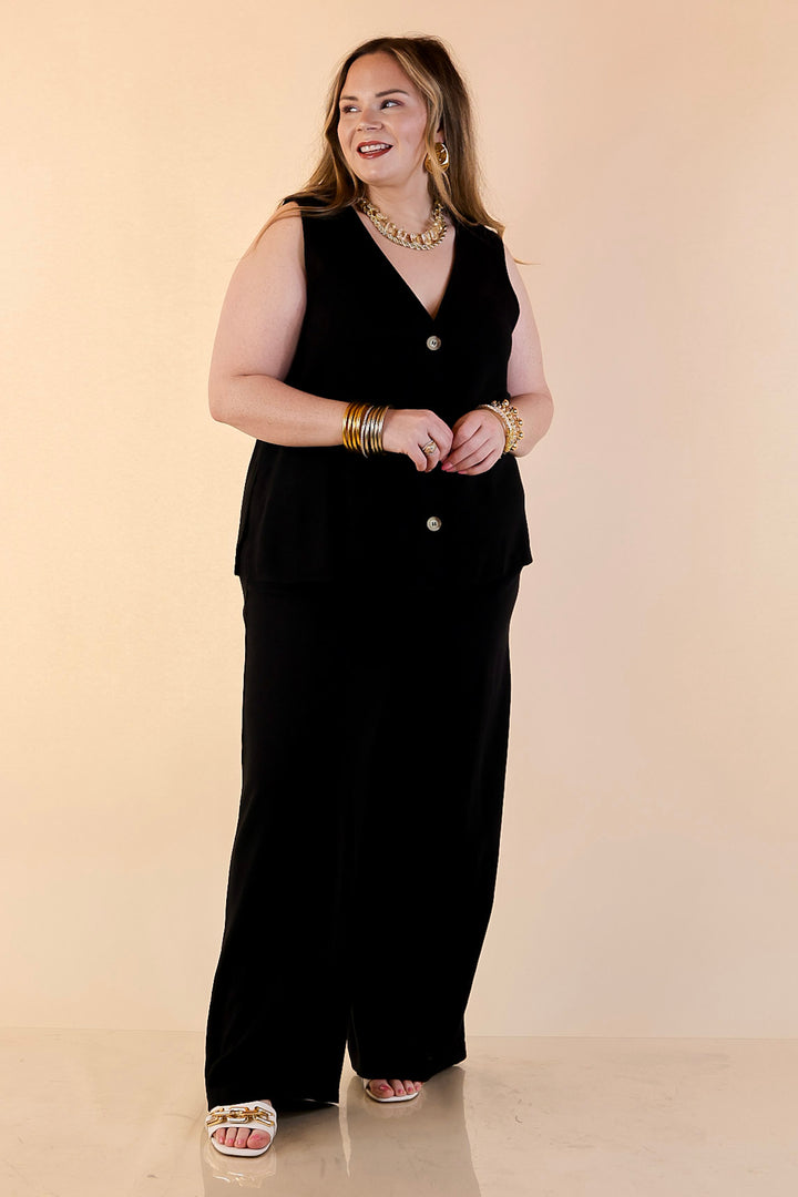 Styled for Success Button Up Linen Vest in Black