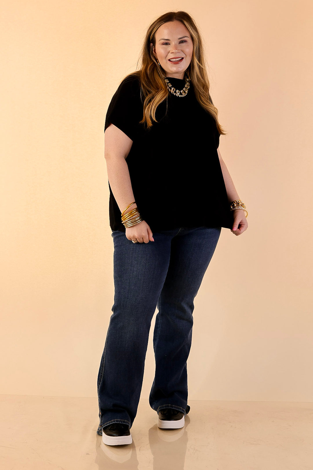 Always in Style Short Sleeve Mock Neck Top in Black