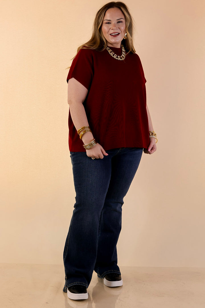 Always in Style Short Sleeve Mock Neck Top in Maroon