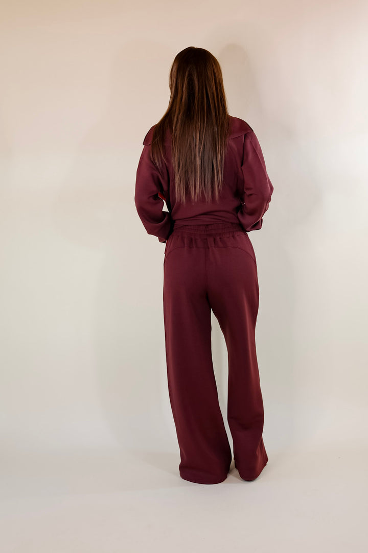 SPANX | AirEssentials Wide Leg Sweatpants in Maroon - Giddy Up Glamour Boutique
