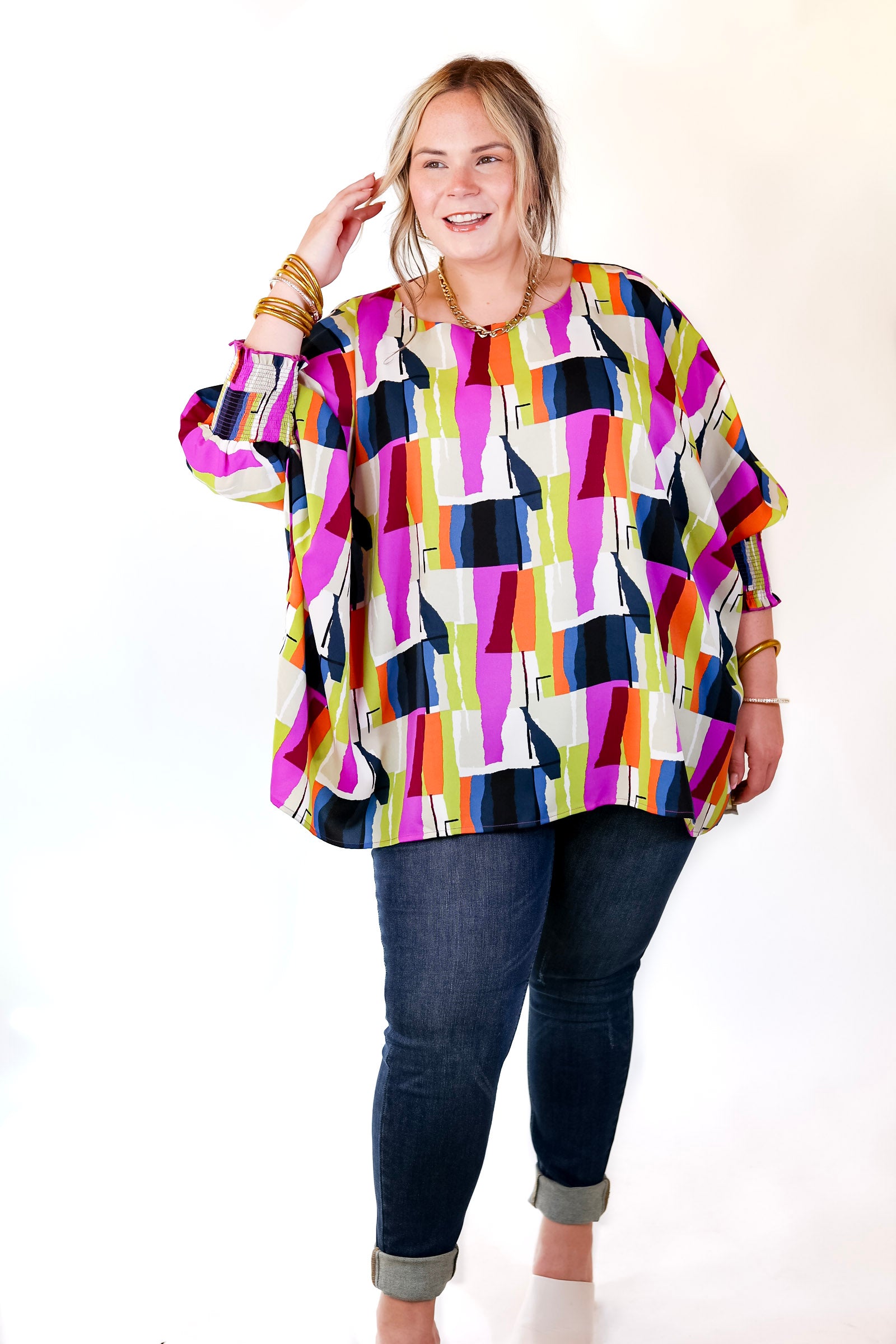 Museum Bound Abstract Print Top in Purple and Navy - Giddy Up Glamour Boutique