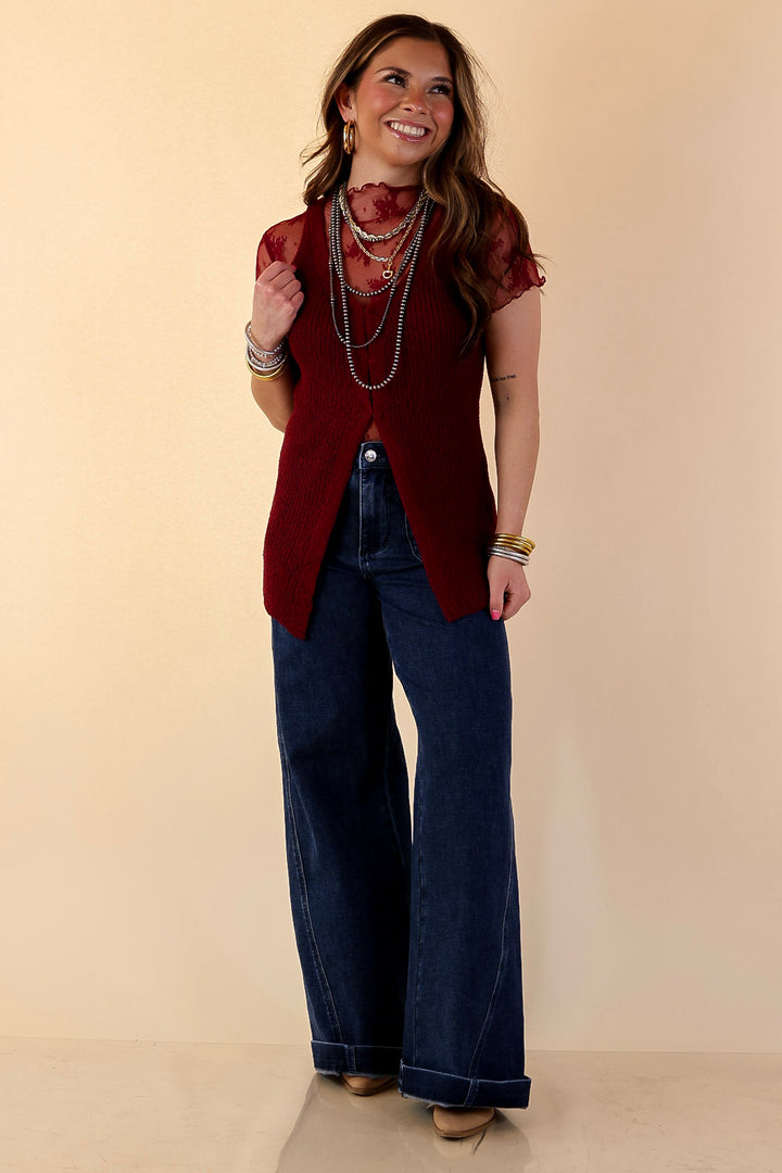 Effortlessly Elevated Textured Knit Front Clasp Sweater Vest in Maroon