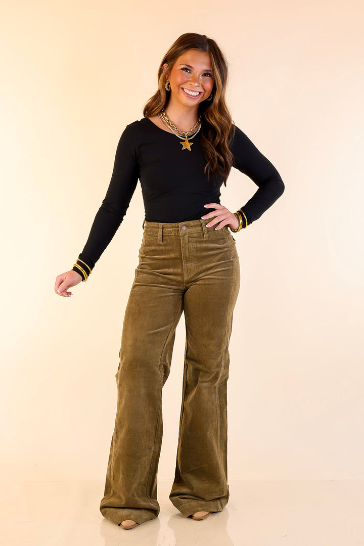Judy Blue | Style Forward Wide Leg Corduroy Trouser Jeans in Olive Green