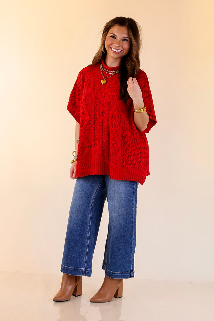 Mud Pie | Claude Oversized Cable Knit Dropped Shoulder Sweater in Red