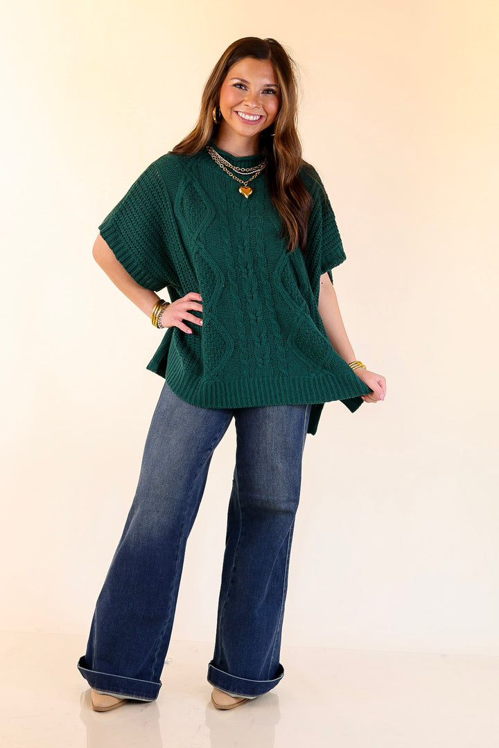 Mud Pie | Claude Oversized Cable Knit Dropped Shoulder Sweater in Forest Green
