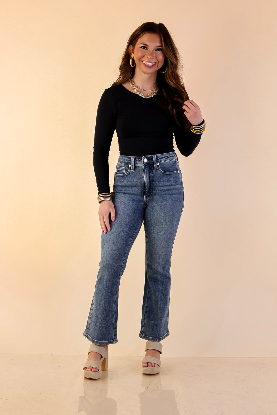 Judy Blue | Simply Flawless Tummy Control Cropped Kick Flare Jean in Medium Wash