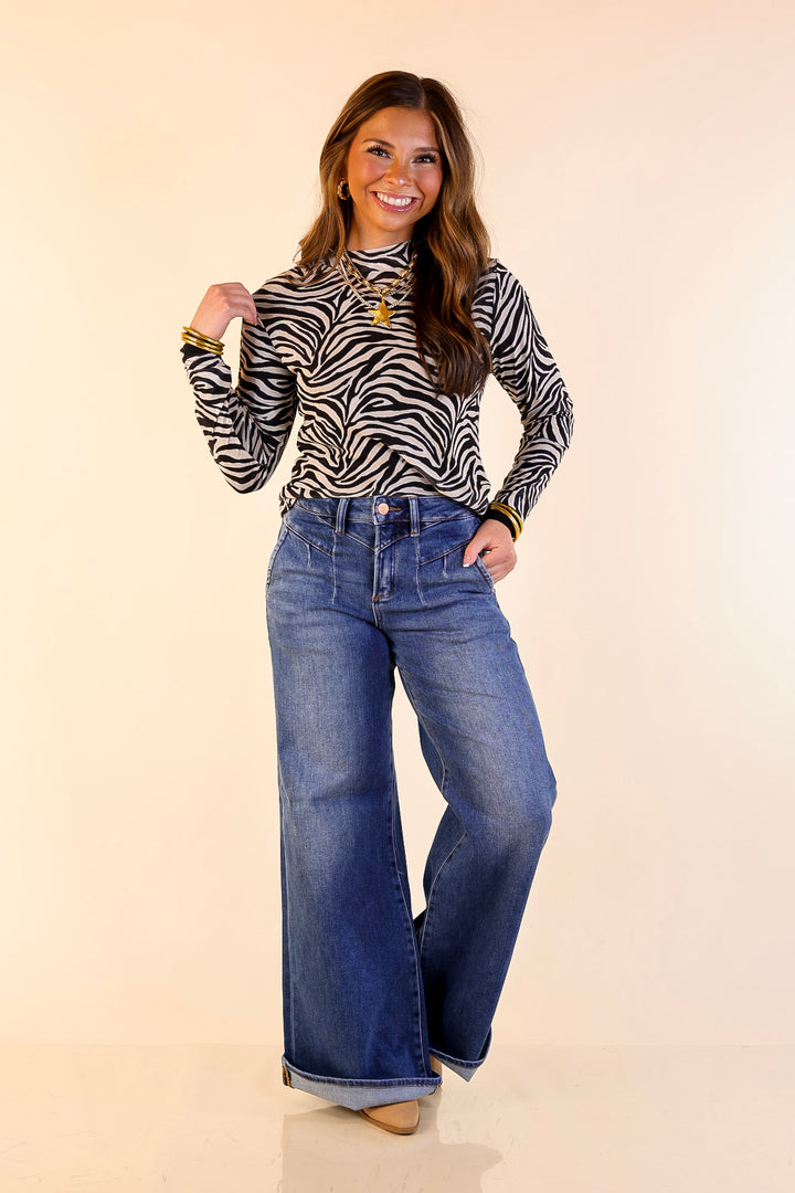 Sheer Confidence Zebra Print Mesh Long Sleeve Top in Black and Ivory