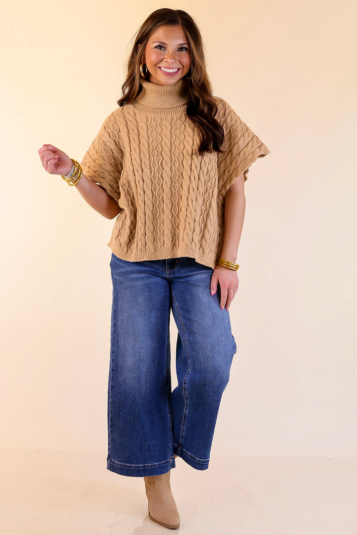Knit to Be Cable Knit Turtleneck Sweater in Taupe