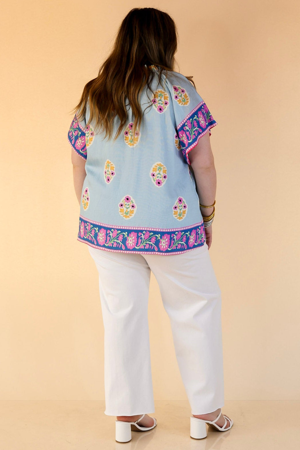 Blossom in Blue Floral Print A-Line Top in Blue and Pink Mix